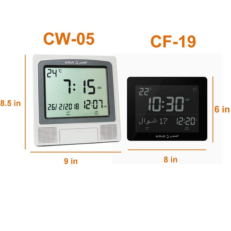 Alfajr ساعة أذان ALFAJR CF-19 سوداء - أذان تلقائي خمس مرات بخمس أصوات مختلفة - دليل مبسط لمدن الولايات المتحدة (زون) (أسود) - Image 4